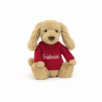 Jellycat Bashful Toffee Puppy with Red Jumper UK | 78351JBIN
